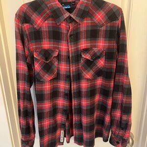 KAVU Men's Red and Gray Plaid Shirt